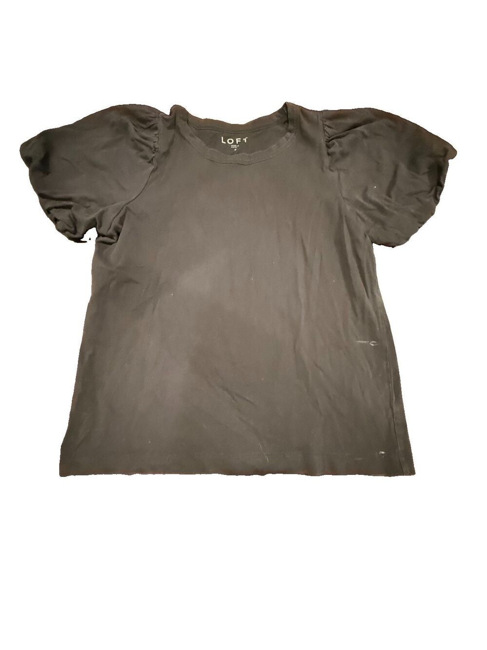 LOFT Black Puff Sleeve Top Womenโs Small Short Sleeve Crew Neck Casual Shirt